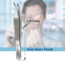 Load image into Gallery viewer, Adson Brown Forceps 9x9 Teeth, 4.75" Curved Tweezers, Stainless Steel