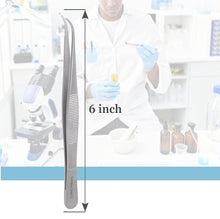 Load image into Gallery viewer, Dissecting Forceps Stainless Steel Micro Fine Point Serrated Tips 6" Curved Tweezers