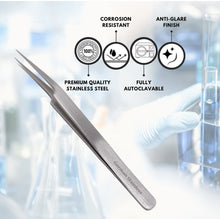 Load image into Gallery viewer, Lab Forceps Fine Point Offset Straight Tip 4.75" Tweezers, Stainless Steel
