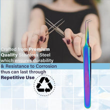 Load image into Gallery viewer, Stainless Steel Watch & Jewelery Repair Tweezers Right Angle 90 Degree Forceps, Fine Point, Multi Rainbow Color, Premium Quality