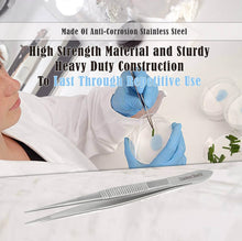 Load image into Gallery viewer, Dissecting Forceps Stainless Steel Micro Fine Point Serrated Tips 3.5" Straight Tweezers