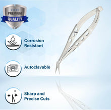 Load image into Gallery viewer, Castroviejo Micro Scissors 4.5" Angled, Fenestrated Flat Handle