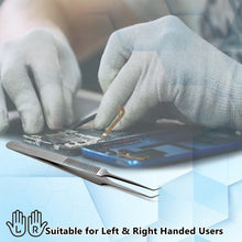 Load image into Gallery viewer, Lab Forceps Fine Point Angled Needle Tip 4.5" Tweezers, Stainless Steel, Ridged