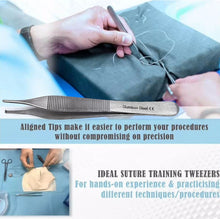 Load image into Gallery viewer, Adson Tissue Dressing Kocher Forceps 1x2 Rat Tooth & Serrated, 4.75" Straight Tweezers, Stainless Steel