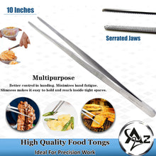 Load image into Gallery viewer, Kitchen Tweezers Stainless Steel Food Tongs Straight Serrated Tips 10" (25cm) Large Tweezers for BBQ
