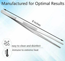Load image into Gallery viewer, Kitchen Tweezers Stainless Steel Food Tongs Straight Serrated Tips 8" Long Tweezers for Serving, Garnishing, Plating Needs