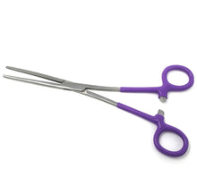 Load image into Gallery viewer, Purple PVC Vinyl Grip Handle Hemostat Forceps Straight Serrated 8"