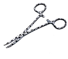 Load image into Gallery viewer, Hemostat Forceps 5.5" (14cm) Curved Serrated Jaws, Stainless Steel, Black & White Paws