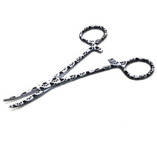 Load image into Gallery viewer, Hemostat Forceps 5.5" (14cm) Curved Serrated Jaws, Stainless Steel, Black & White Paws