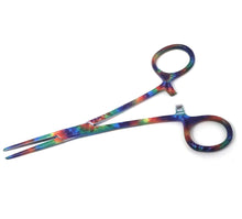 Load image into Gallery viewer, Hemostat Forceps 5.5" (14cm) Straight Serrated Jaws, Stainless Steel, Tie Dye Pattern