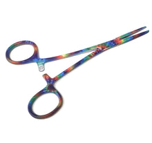 Load image into Gallery viewer, Hemostat Forceps 5.5" (14cm) Straight Serrated Jaws, Stainless Steel, Tie Dye Pattern