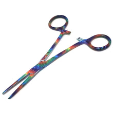 Load image into Gallery viewer, Hemostat Forceps 5.5" (14cm) Straight Serrated Jaws, Stainless Steel, Tie Dye Pattern