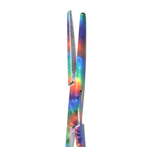 Load image into Gallery viewer, Hemostat Forceps 5.5" (14cm) Straight Serrated Jaws, Stainless Steel, Tie Dye Pattern