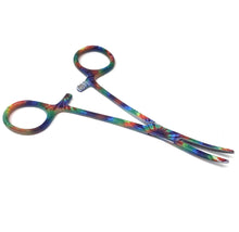 Load image into Gallery viewer, Hemostat Forceps 5.5" (14cm) Curved Serrated Jaws, Stainless Steel, Tie Dye Pattern