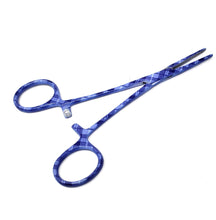 Load image into Gallery viewer, Hemostat Forceps 5.5" (14cm) Straight Serrated Jaws, Stainless Steel, Purple Plaids