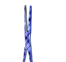 Load image into Gallery viewer, Hemostat Forceps 5.5" (14cm) Straight Serrated Jaws, Stainless Steel, Purple Plaids