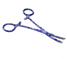 Load image into Gallery viewer, Hemostat Forceps 5.5" (14cm) Curved Serrated Jaws, Stainless Steel, Purple Plaids