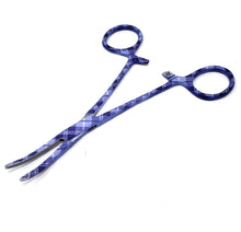 Load image into Gallery viewer, Hemostat Forceps 5.5" (14cm) Curved Serrated Jaws, Stainless Steel, Purple Plaids
