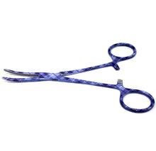 Load image into Gallery viewer, Hemostat Forceps 5.5" (14cm) Curved Serrated Jaws, Stainless Steel, Purple Plaids