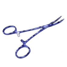 Load image into Gallery viewer, Hemostat Forceps 5.5" (14cm) Curved Serrated Jaws, Stainless Steel, Purple Plaids