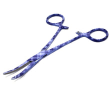 Load image into Gallery viewer, Hemostat Forceps 5.5" (14cm) Curved Serrated Jaws, Stainless Steel, Purple Plaids