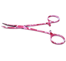 Load image into Gallery viewer, Hemostat Forceps 5.5" (14cm) Curved Serrated Jaws, Stainless Steel, Pink Hearts