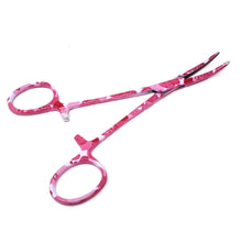 Load image into Gallery viewer, Hemostat Forceps 5.5" (14cm) Curved Serrated Jaws, Stainless Steel, Pink Hearts