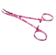 Load image into Gallery viewer, Hemostat Forceps 5.5" (14cm) Curved Serrated Jaws, Stainless Steel, Pink Hearts