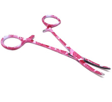 Load image into Gallery viewer, Hemostat Forceps 5.5" (14cm) Curved Serrated Jaws, Stainless Steel, Pink Hearts