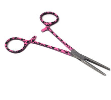Load image into Gallery viewer, Hemostat Forceps 5.5" (14cm) Straight Serrated Jaws, Stainless Steel, Pink Paws Handle
