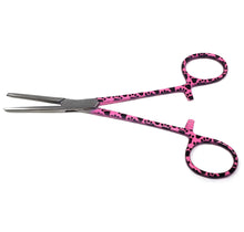 Load image into Gallery viewer, Hemostat Forceps 5.5" (14cm) Straight Serrated Jaws, Stainless Steel, Pink Paws Handle