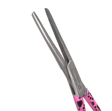 Load image into Gallery viewer, Hemostat Forceps 5.5" (14cm) Straight Serrated Jaws, Stainless Steel, Pink Paws Handle