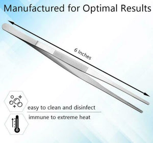 Kitchen Tweezers Stainless Steel Food Tongs Straight Serrated Tips 6" Tweezers for Culinary Chef Baker Tool