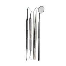 Load image into Gallery viewer, 4 Pcs Dental Tools Basic Teeth Cleaning Set Tooth Pick Tartar Remover Plaque Scaler Mirror Tweezers Oral Care Kit
