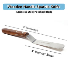 Load image into Gallery viewer, Stainless Steel Lab Spatula with Wooden Handle, 4" Offset Bayonet Blade, 8" Total Length