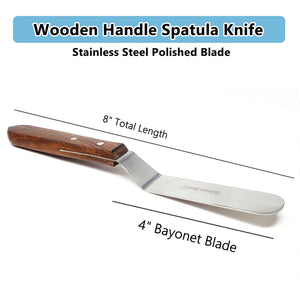Stainless Steel Lab Spatula with Wooden Handle, 4" Offset Bayonet Blade, 8" Total Length