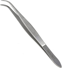 Load image into Gallery viewer, Iris Eye Dressing Dissecting Forceps 4" Fine Point Full Curved Serrated Tips