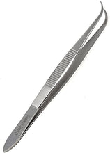Load image into Gallery viewer, Iris Eye Dressing Dissecting Forceps 4" Fine Point Half Curved Serrated Tips