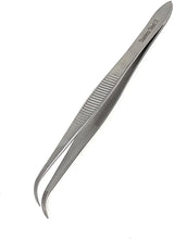 Load image into Gallery viewer, Iris Eye Dressing Dissecting Forceps 4" Fine Point Full Curved Serrated Tips