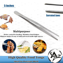 Load image into Gallery viewer, Kitchen Tweezers Stainless Steel Food Tongs Straight Serrated Tips 5" (12.5cm) Tweezers Food Decorating Tool