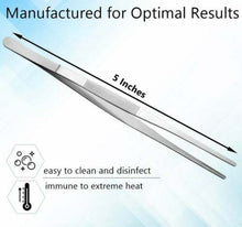 Load image into Gallery viewer, Kitchen Tweezers Stainless Steel Food Tongs Straight Serrated Tips 5" (12.5cm) Tweezers Food Decorating Tool