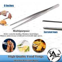 Load image into Gallery viewer, Kitchen Tweezers Stainless Steel Food Tongs Straight Serrated Tips 6" Tweezers for Culinary Chef Baker Tool