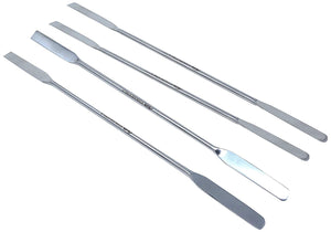 Stainless Steel Double Ended Micro Lab Spatula Sampler, Square & Round End, 7" Length, 4/Pack