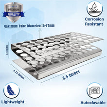 Load image into Gallery viewer, Test Tube Rack Holder with 50 Holes Vents Z Shaped Pipe Stand For 16mm Tubes, Stainless Steel