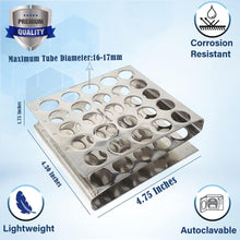 Load image into Gallery viewer, Test Tube Rack Holder with 25 Holes Vents Z Shaped Pipe Stand For 16mm Tubes, Stainless Steel