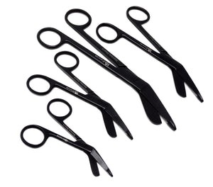 Set of 4 All Black Flouride Coated Bandage Scissors 3.5",4.5",5.5",7.25", Stainless Steel