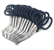 Load image into Gallery viewer, 100/Pack Black Handle Trauma Shears 7.25" Stainless Steel Scissors for Paramedics, EMT, Nurses, Firefighters + More