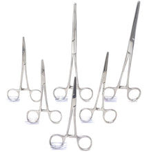 Load image into Gallery viewer, Ultimate Hemostat 6 Pc Set Stainless Steel Locking Forceps Ideal for Hobby, Electronics, Fishing and Taxidermy, Serrated Ends, Stainless Steel
