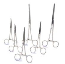 Load image into Gallery viewer, Ultimate Hemostat 6 Pc Set Stainless Steel Locking Forceps Ideal for Hobby, Electronics, Fishing and Taxidermy, Serrated Ends, Stainless Steel