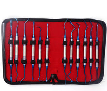 Load image into Gallery viewer, 12 Pcs Hollow Handle Dental Composite Filling Blue Titanium Double Ended Stainless Steel Instruments in a Case